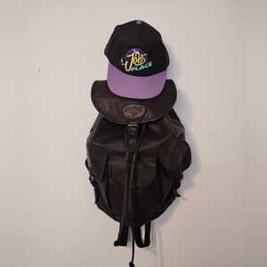 Vintage Camel Joe Leather Backpack Hat Cap